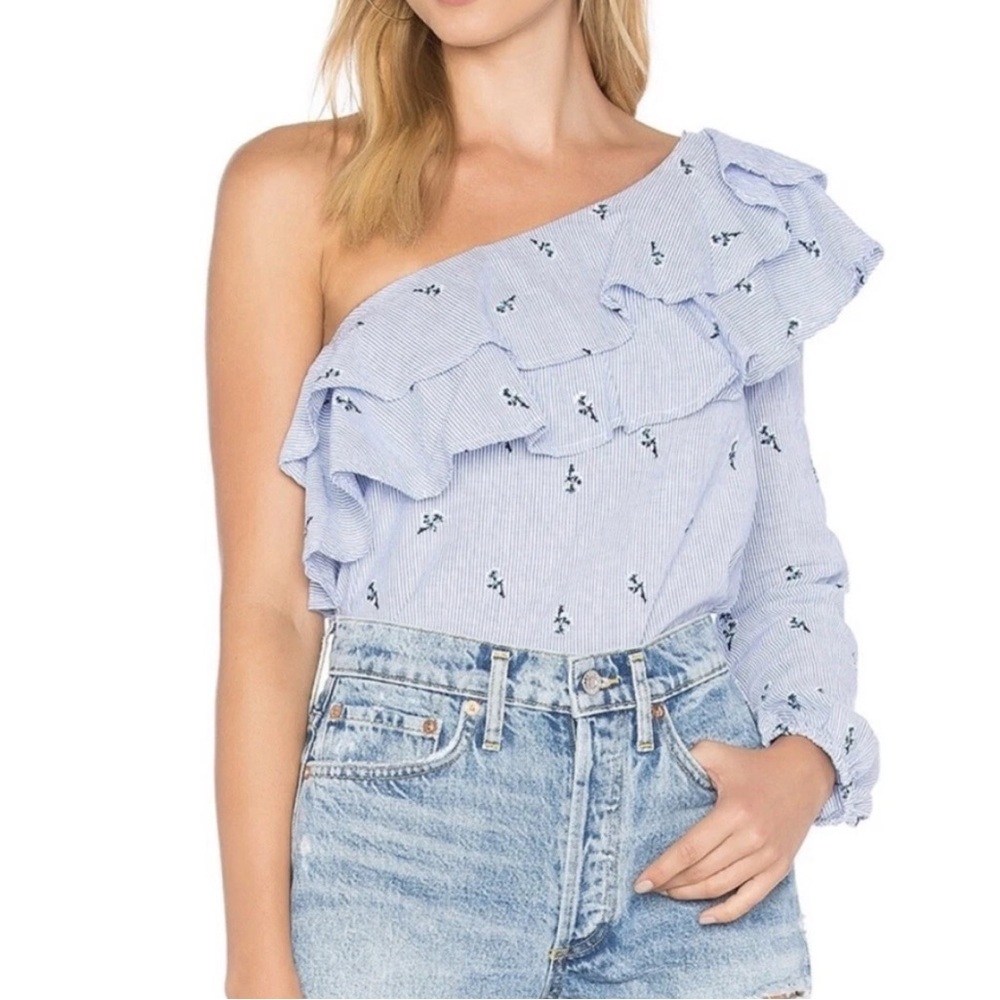 House of Harlow Revolve Thierry Stripe Floral Embroider One Shoulder Top Size S